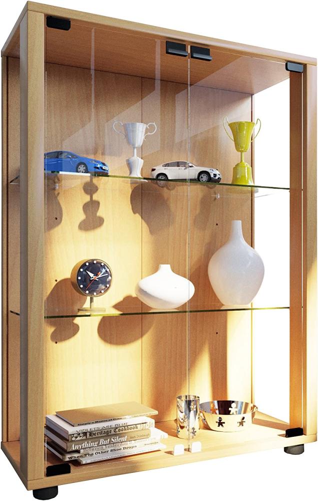 VCM Sammelvitrine Standvitrine Glasvitrine Glasregal Vitrine Glas Schaukasten mit LED-Beleuchtung Buche "Sintalo" Bild 1