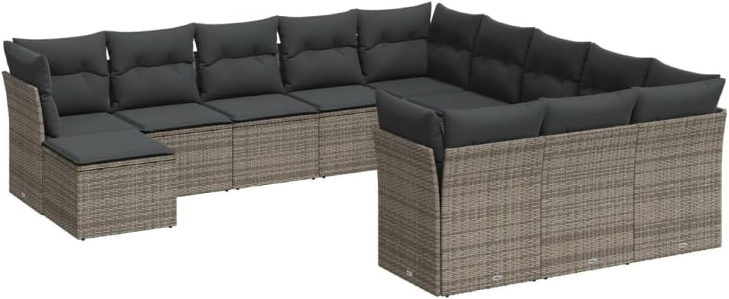 vidaXL 12-tlg. Garten-Sofagarnitur mit Kissen Grau Poly Rattan 3218630 Bild 1