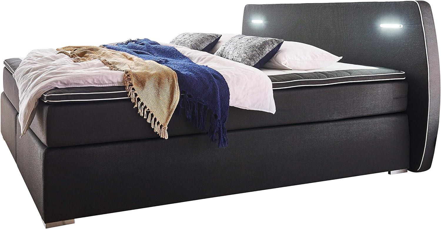 Atlantic Home Collection REX180-LED04 Boxspringbett inklusive LED Beleuchtung und Topper, Schwarz, 180 x 200 cm Bild 1