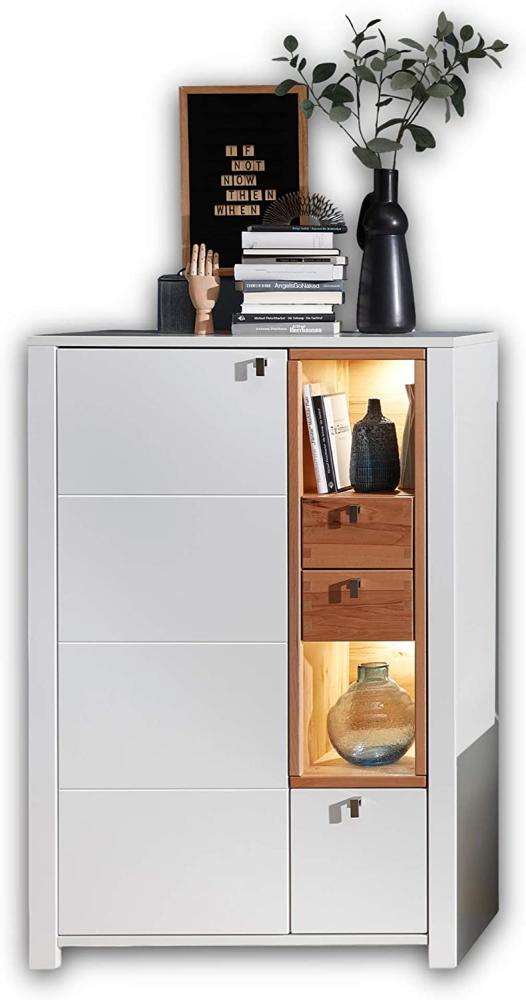 Highboard Kommode SERPIO WF 06 Weiß mit Absetzung Wildbuche Bild 1