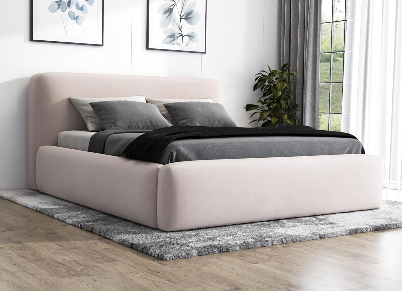 Polsterbett LUMO 120x200 mit Matratze, Bettkasten und Lattenrost. Farbe: Beige 2 Bild 1