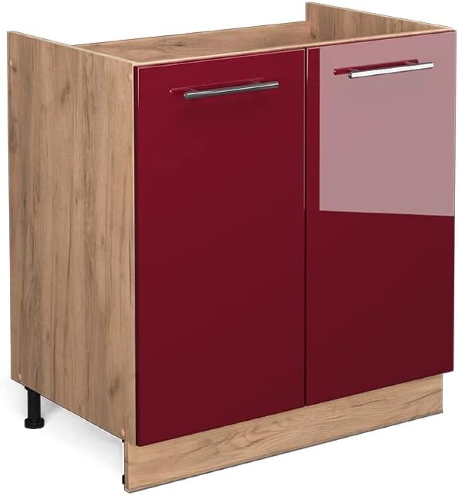 Vicco Küchenschrank Küchenmöbel Fame-Line modern Küche Einbauküche Küchenzeile Blende Unterschrank Hochschrank Hängeschrank Hochglanz (Eiche-Rot, Spülenunterschrank 80 cm) Bild 1