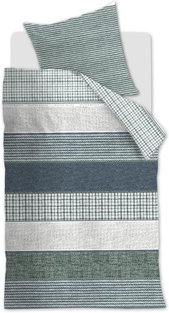 Rivièra Maison Renforcé Bettwäsche Tailor Green 135X200 135x200 cm + 1 x 80 x 80 cm 1 Bettbezug, 1 Kissenbezug Grün Bild 1