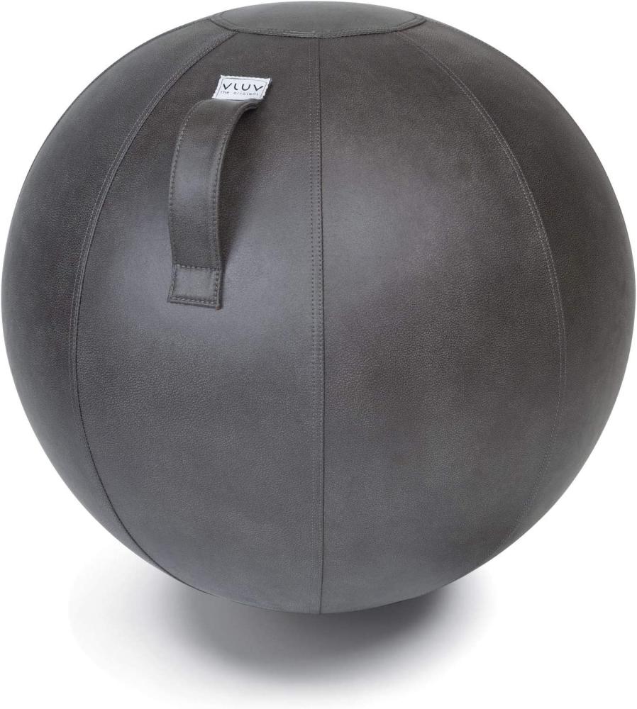 VLUV VEEL Sitzball, ergonomisches Sitzmöbel für Büro und Zuhause, Farbe: Elephant (dunkelgrau antik), Ø 60cm - 65cm, Bezug aus Mikrofaser-Kunstleder, robust und formstabil, mit Tragegriff Bild 1