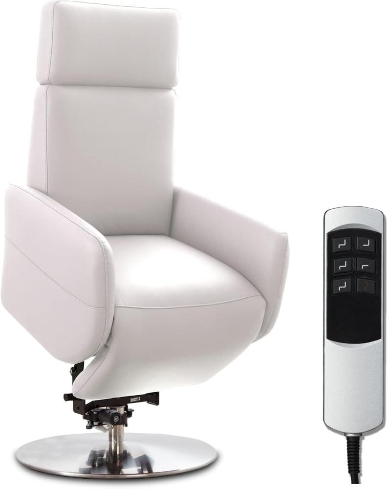 Cavadore TV-Sessel Cobra mit 2 E-Motoren und Aufstehhilfe / Elektrischer Fernsehsessel mit Fernbedienung / Relaxfunktion, Liegefunktion / bis 130 kg / M: 71 x 110 x 82 / Echtleder Weiß Bild 1