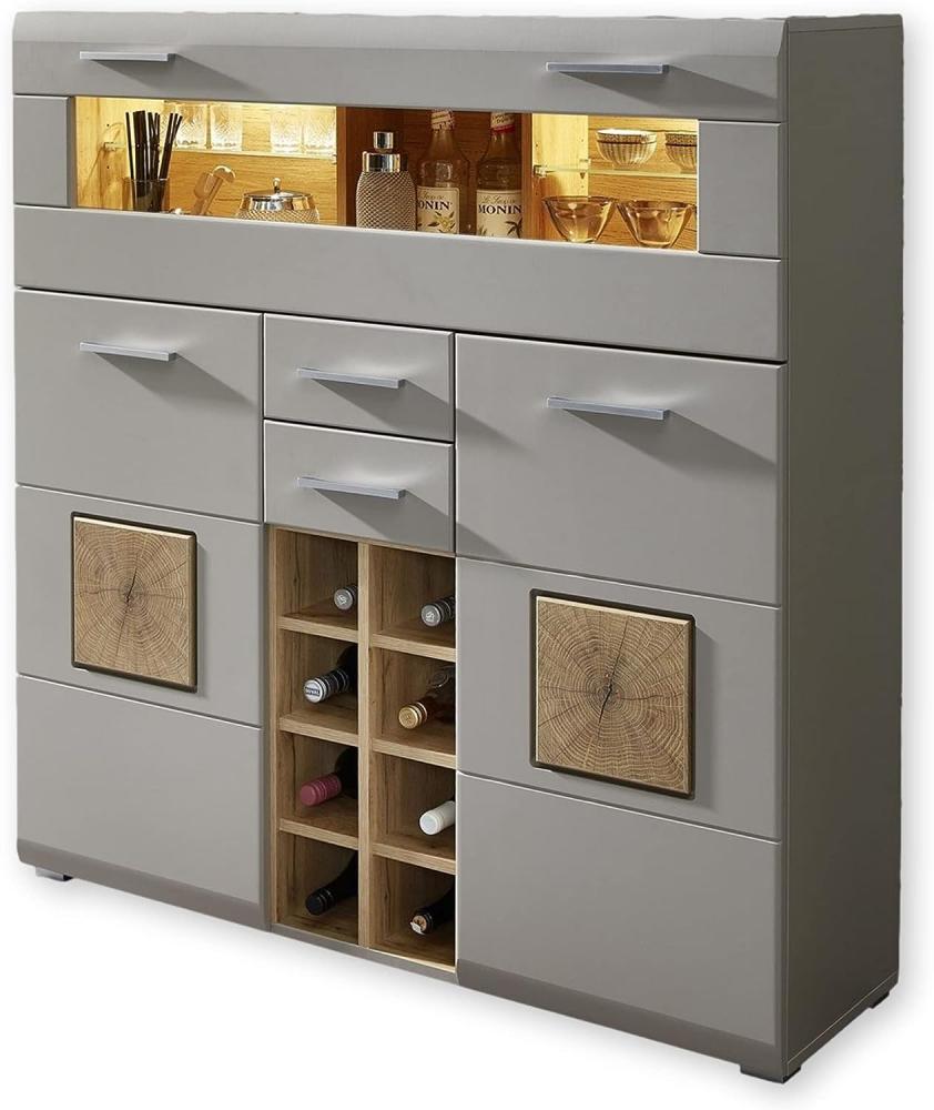 FUN PLUS 2 Barschrank in Basalt mit Hirnholz-Applikationen - Modernes Highboard mit LED-Beleuchtung - 120 x 129 x 37 cm (B/H/T) Bild 1