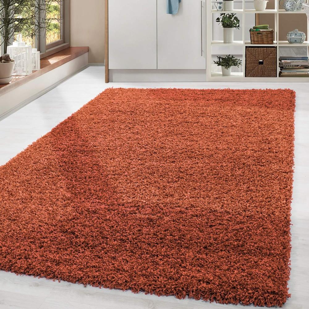 HomebyHome Shaggy Hochflor Wohnzimmerteppich Läufer 60x110 cm Terra - Flur Teppich Flauschig, Modern, Plüsch und Extra Weich - Ideal als Bettvorleger im Schlafzimmer und als Küchenläufer Bild 1