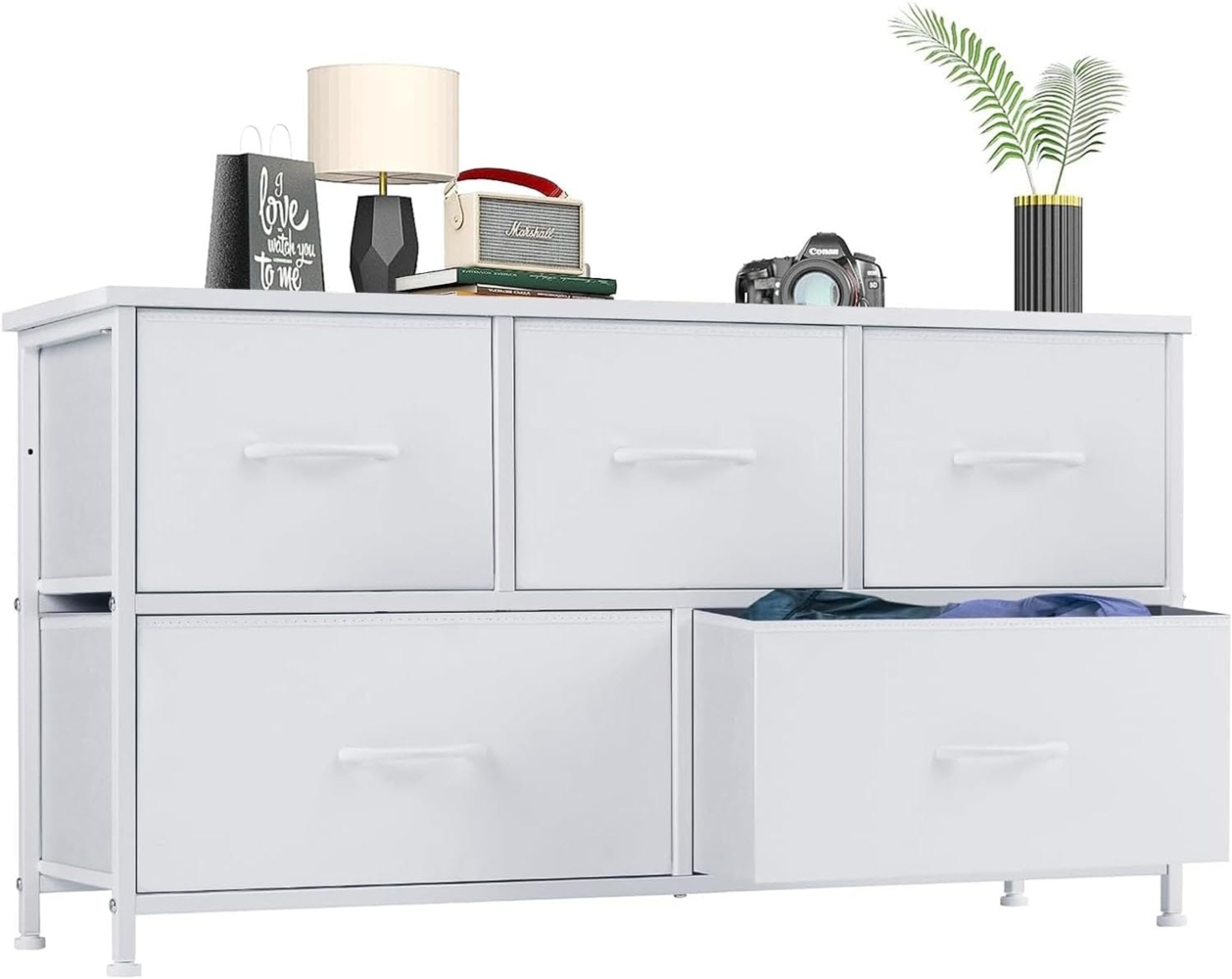 SURFOU Kommode mit Schubladen, Schrank Schlafzimmer Klein 5, Komode Stoff Drawer, Komodenschrank Stoffkommode Komoden Drawers Cabinet für Schubladenschrank Flur Aufbewahrungsschrank, Weiß Bild 1