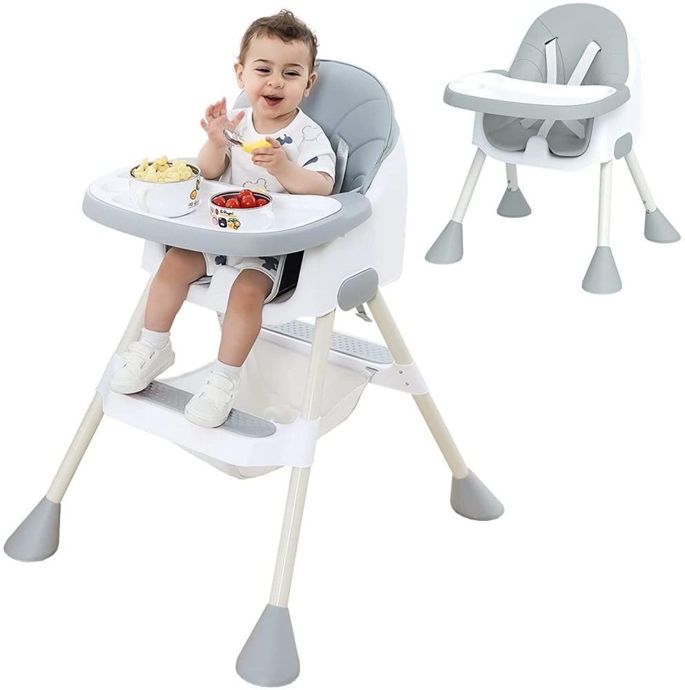 UBRAVOO Hochstuhl Baby, 2-in-1 Hochstuhl für Babys und Kleinkinder mit Fußstütze, abnehmbares Doppeltablett, Einfach zu Montierender Kinderhochstuhl für Jungen und Mädchen ab 6 Monate, HA-019 (Grau) Bild 1