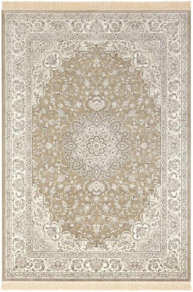 Orientalischer Samt-Teppich Fransen Antik Nain Olivgrün Grau - 95x140x0,5cm Bild 1