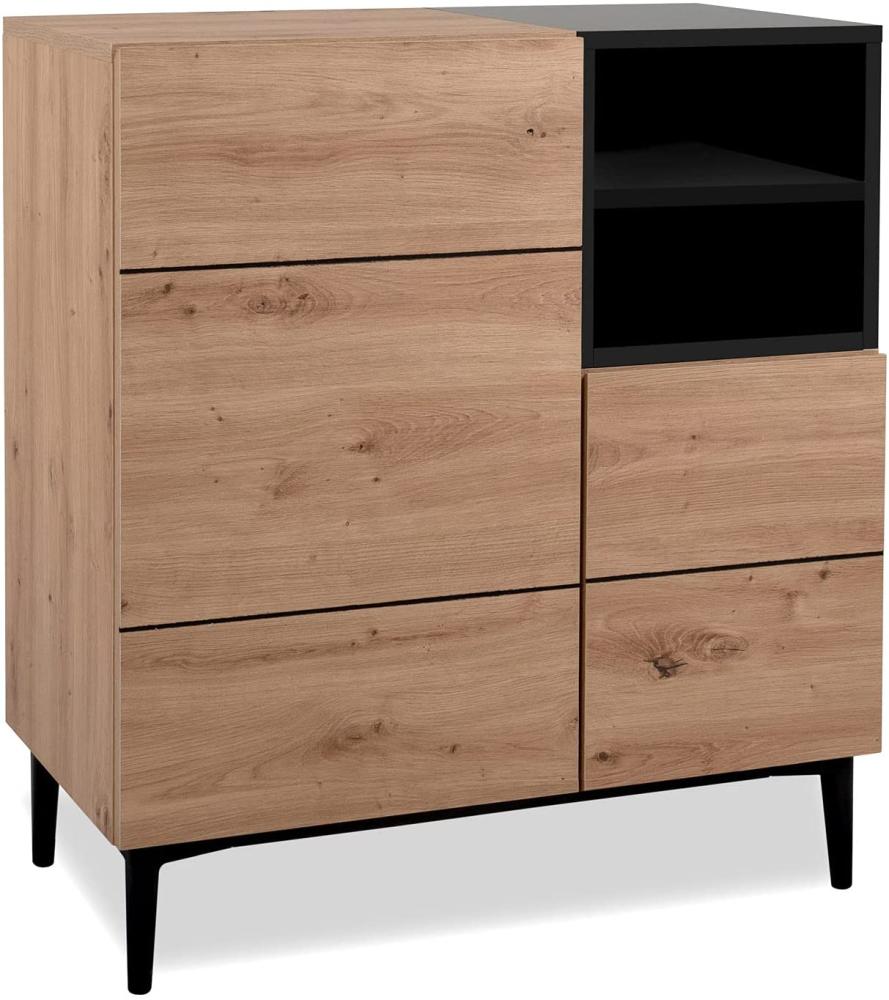 Sideboard Eiche Holz in Natur Schwarz, 80 x 90 x 40 cm Bild 1