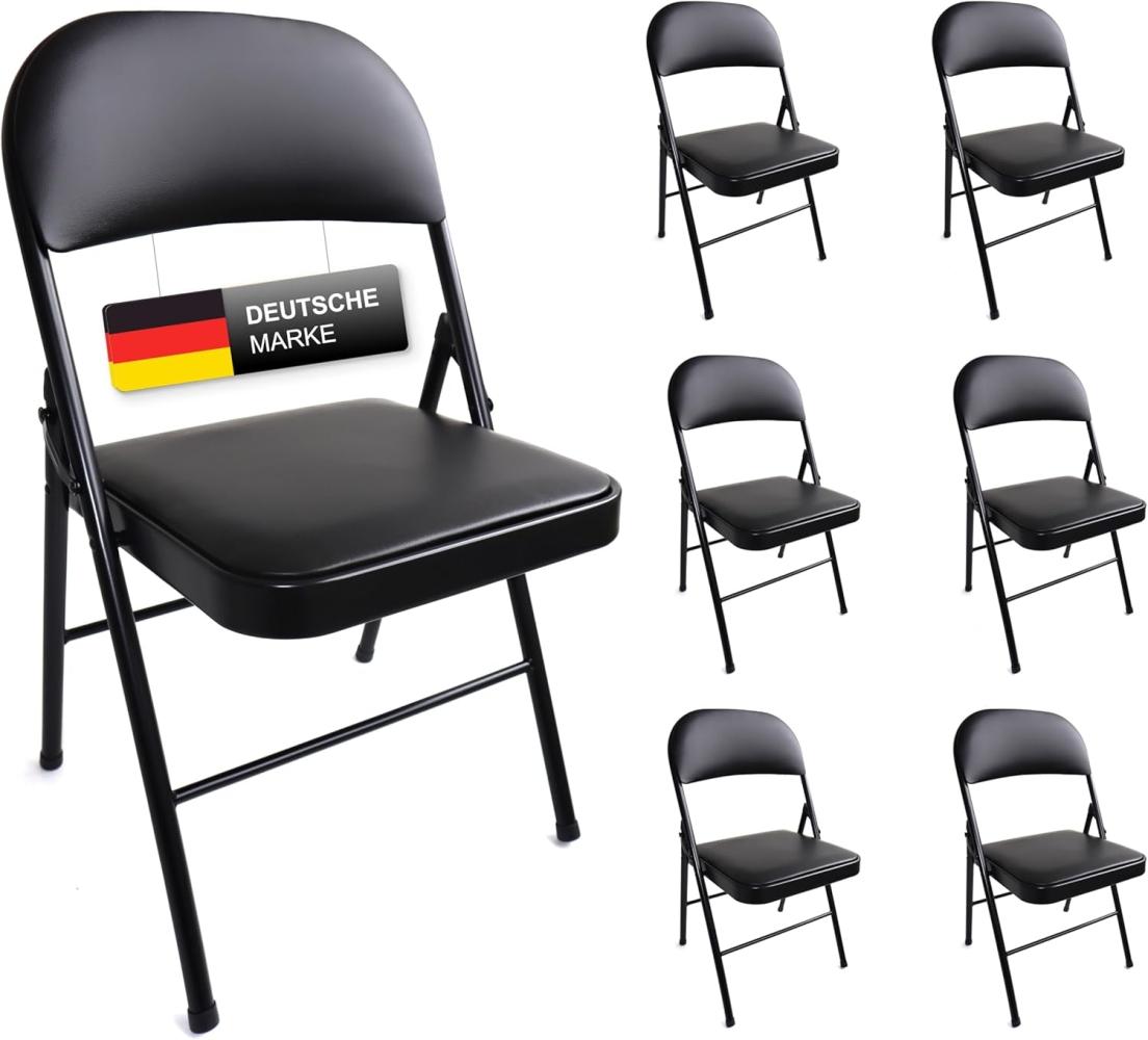 Stalwart - 6er Set stabile Klappstühle bis 130 kg belastbar Stuhl klappbar Metall Klappstuhl Gepolstert Kunstleder schwarz für Gäste und Veranstaltungen, 6 Stühle Bild 1