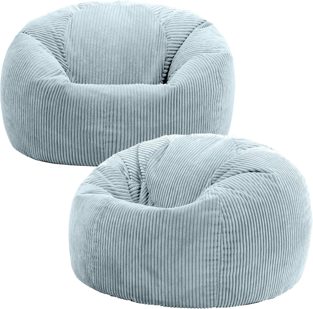 Icon Kingston Sitzsack Cord, Hellblau, 2er Pack, Sitzsack Erwachsene mit Füllung, Bean Bag, Cord Sessel, Lounge Sessel, Lounge Stuhl, Schlafzimmer, Wohnzimmer, Wohnzimmer Möbel Bild 1