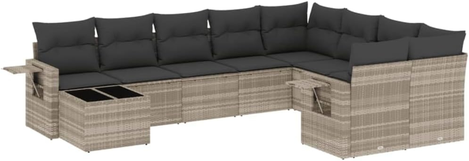 vidaXL 10-tlg. Garten-Sofagarnitur mit Kissen Hellgrau Poly Rattan 3252999 Bild 1