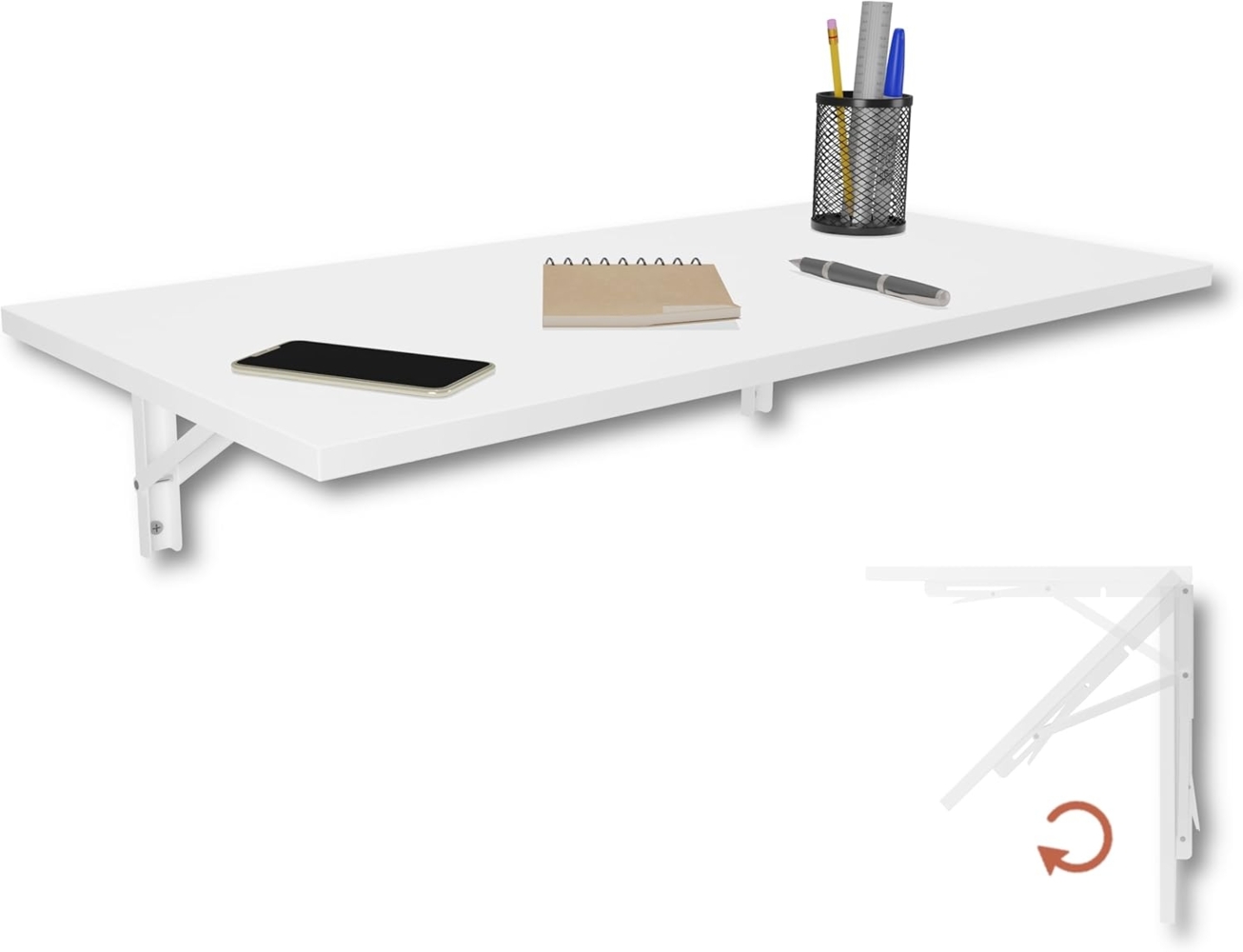 Wandklapptisch Schreibtisch Tischplatte 80x40 cm in Weiß Klapptisch Esstisch Küchentisch für die Wand Bartisch Stehtisch Wandtisch Tisch klappbar zur Wandmontage im Büro Küche Bild 1