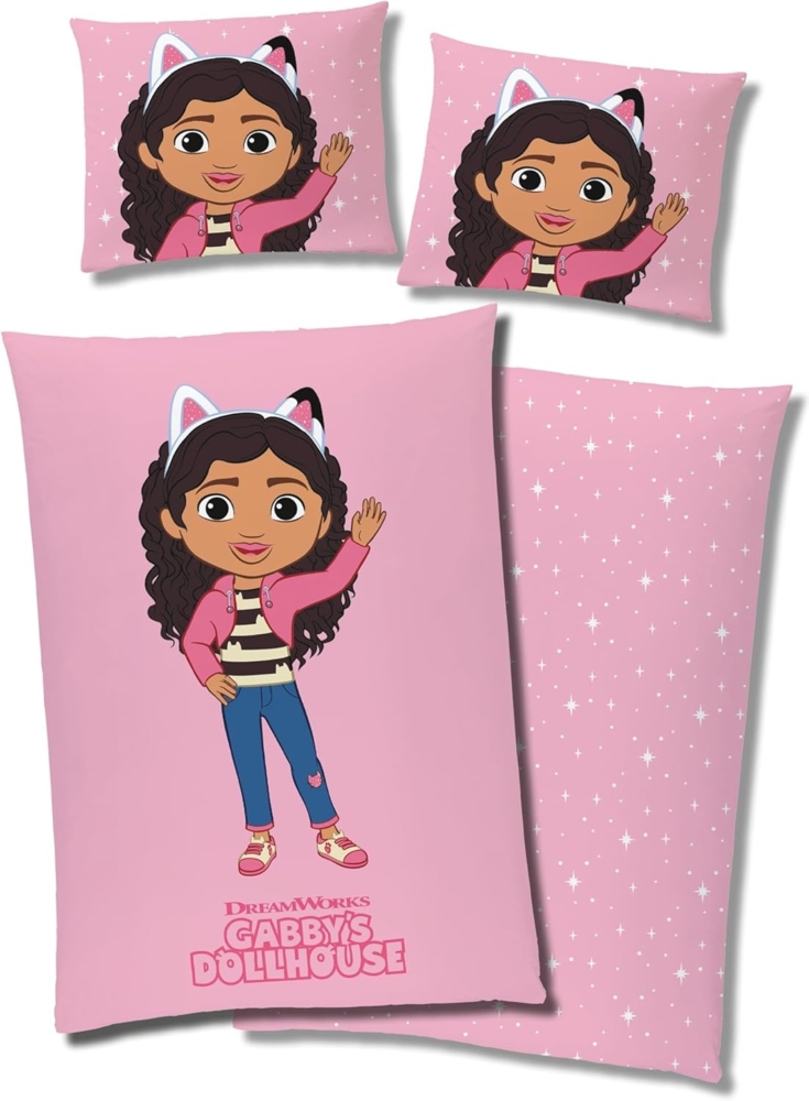 BERONAGE Kinderbettwäsche Gabby's Dollhouse Bettwäsche Rosa und Pink weiche Flanell-Qualität, Polyster, 2 teilig Bild 1