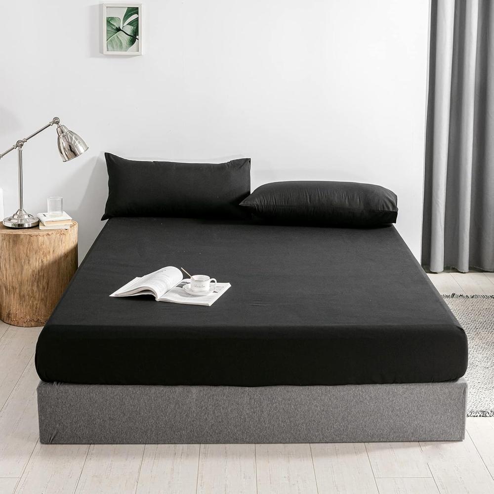 Good Nite Spannbettlaken 140x200 cm Schwarz Polyester Bettlaken 30cm Extra Tiefe Taschenlaken Spannbetttuch Weich und atmungsaktiv Maschinenwaschbar Bild 1