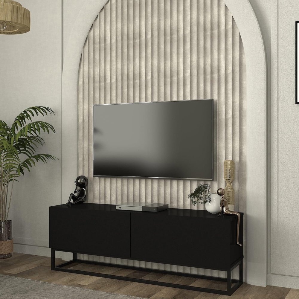 TV-Lowboard Nolven langes Gestell 135 x 32 x 47 cm Schwarz [en. casa] Bild 1