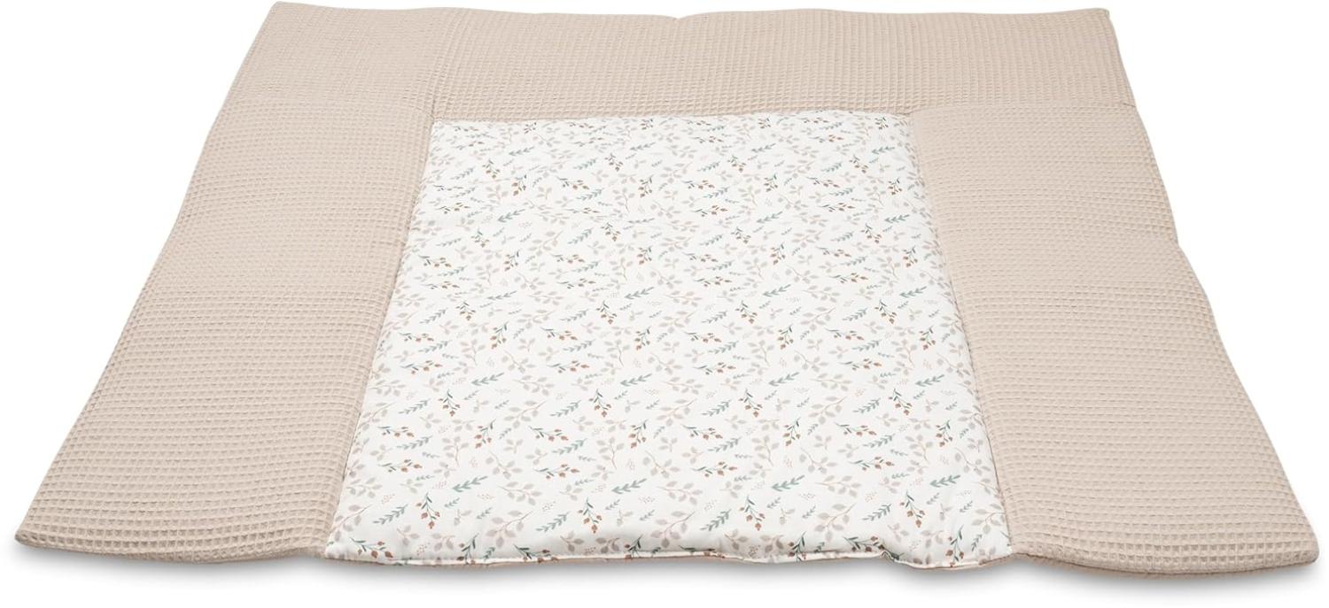 ULLENBOOM Wickelauflage 85x75 cm - Made in EU - Wickelunterlage abwaschbar und für Unterwegs geeignet, Waffelpiqué Floral Sand, Bezug: 100% OEKO TEX Baumwolle, Wickeltischauflage 75x85 Bild 1