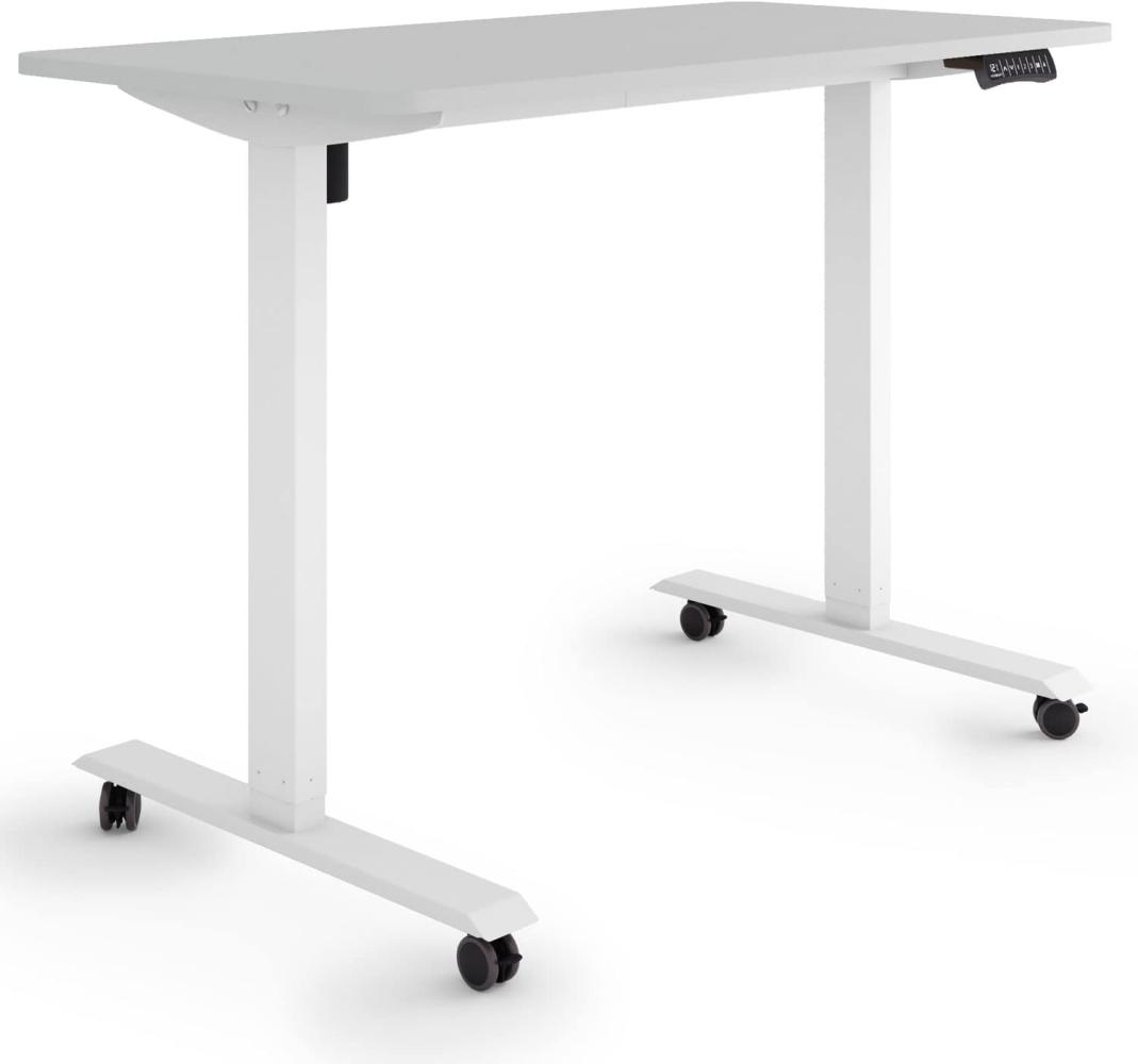 ESMART Germany ETX-121WG 120x60cm Hellgrau Ergonomischer Steh-Sitz-Schreibtisch auf Rollen Stufenlos elektrisch höhenverstellbar 78,5-128,5cm 3X Memory Aktivitätserinnerung Soft-Start/Stopp Bild 1