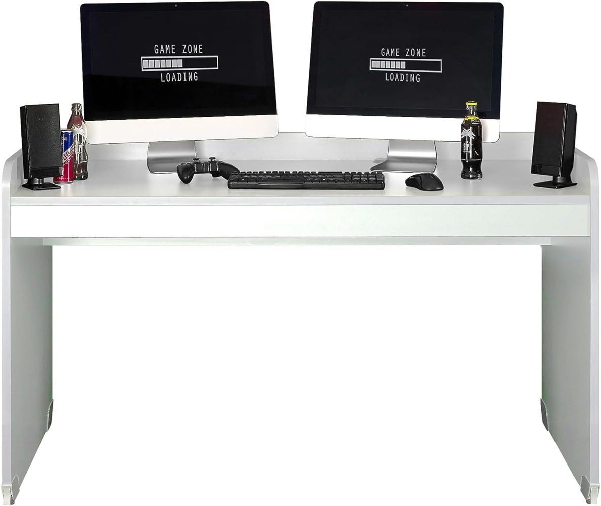 Kellon Gamingdesk weiß - Gamingschreibtisch Computertisch rollbar, Jugendzimmerschreibtisch 144 x 84,5 x 72 cm Bild 1