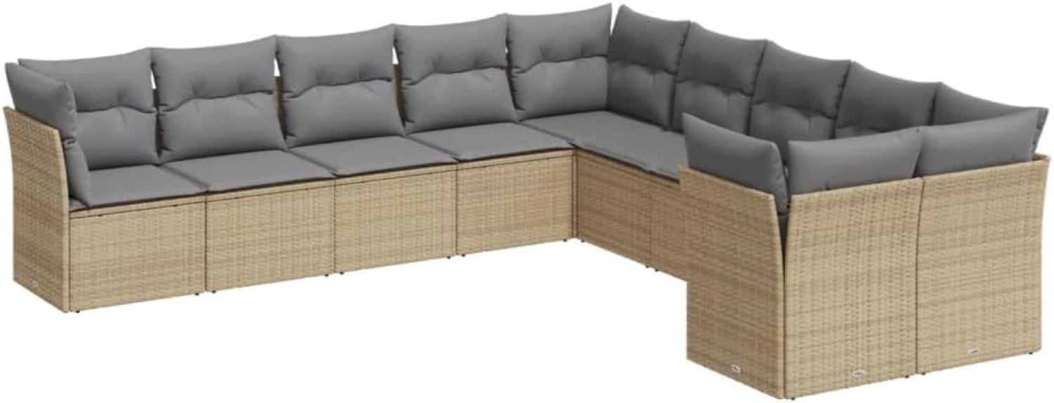 vidaXL 10-tlg. Garten-Sofagarnitur mit Kissen Beige Poly Rattan Bild 1