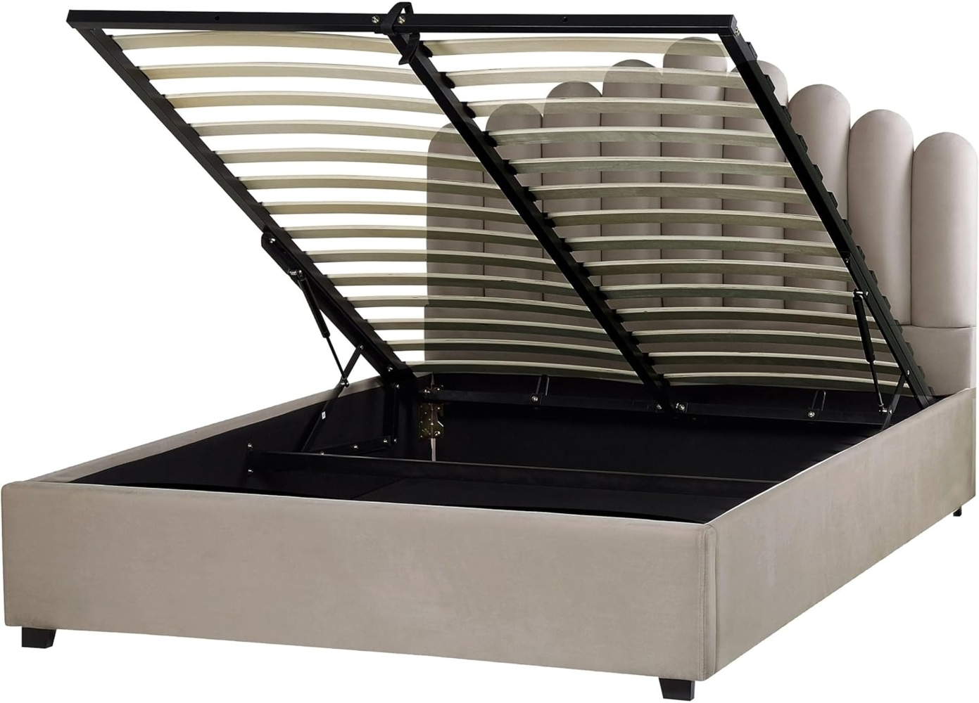 Beliani 'Vincennes' Polsterbett mit Stauraum, Samt, Taupe, 160x200 cm Bild 1