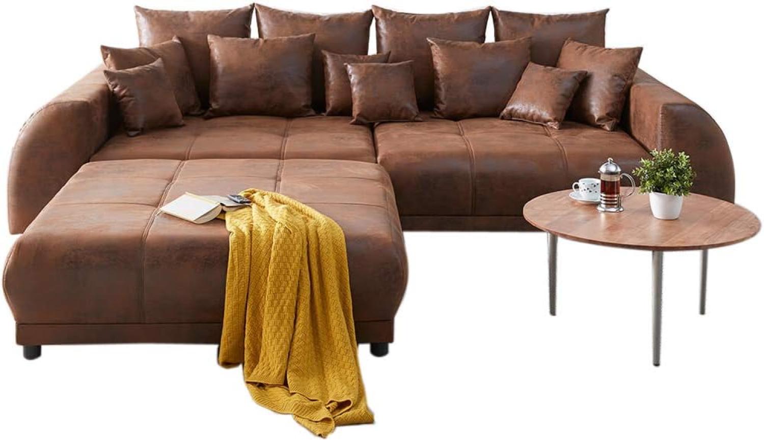 Delife 'Violetta' Big-Sofa, Mirkofaserstoff, 310 x 135 x 62 cm, Braun, mit Hocker Bild 1