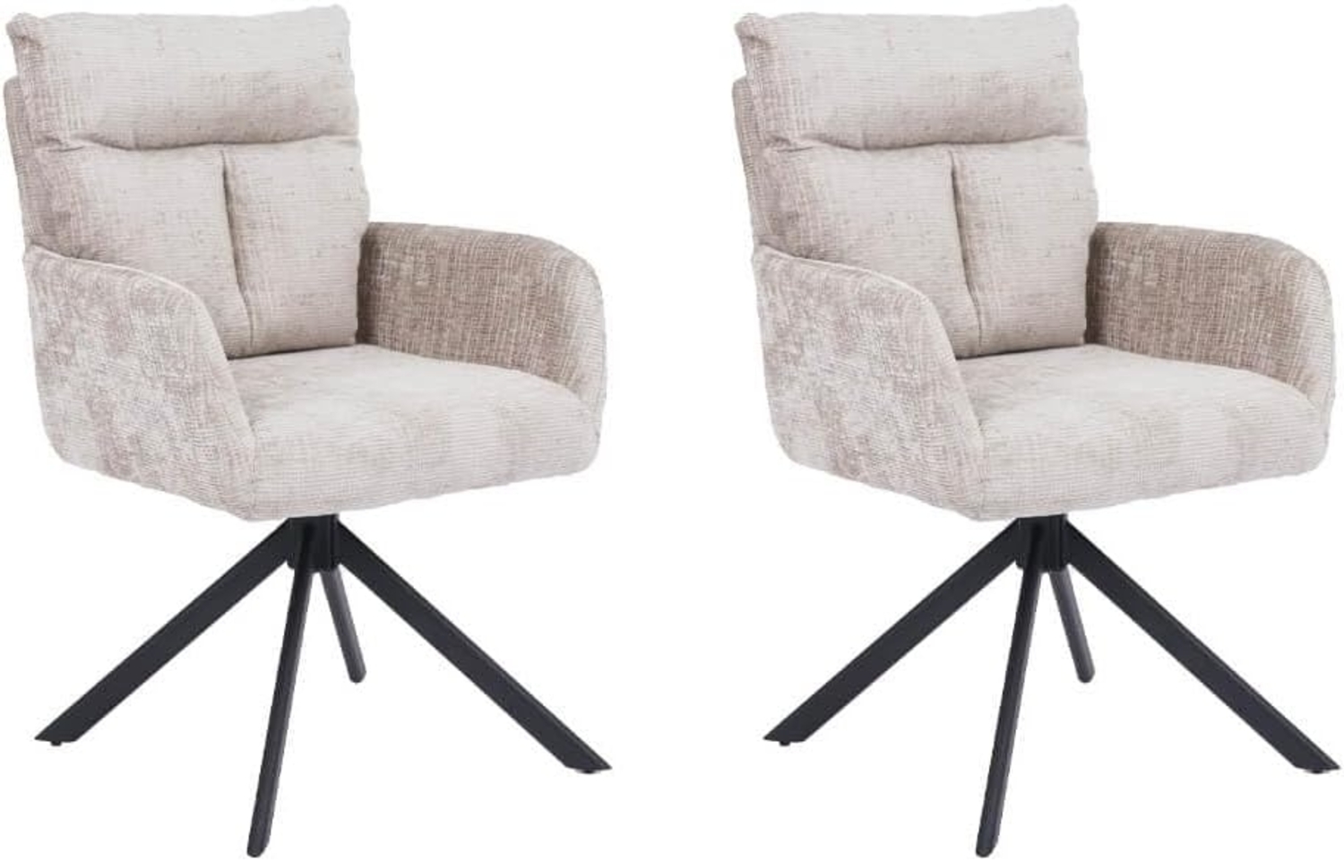 HOME DELUXE Esszimmerstuhl mit Armlehne ALUNA Chenille - 2er Set Beige Bild 1