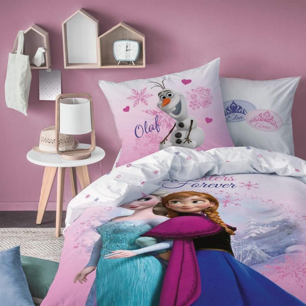 Kinderbettwäsche für Mädchen Disney Frozen Die Eiskönigin 135x200cm 80x80cm (2-tlg. ) Pink Mountain Rosa aus 100% Baumwolle Bild 1