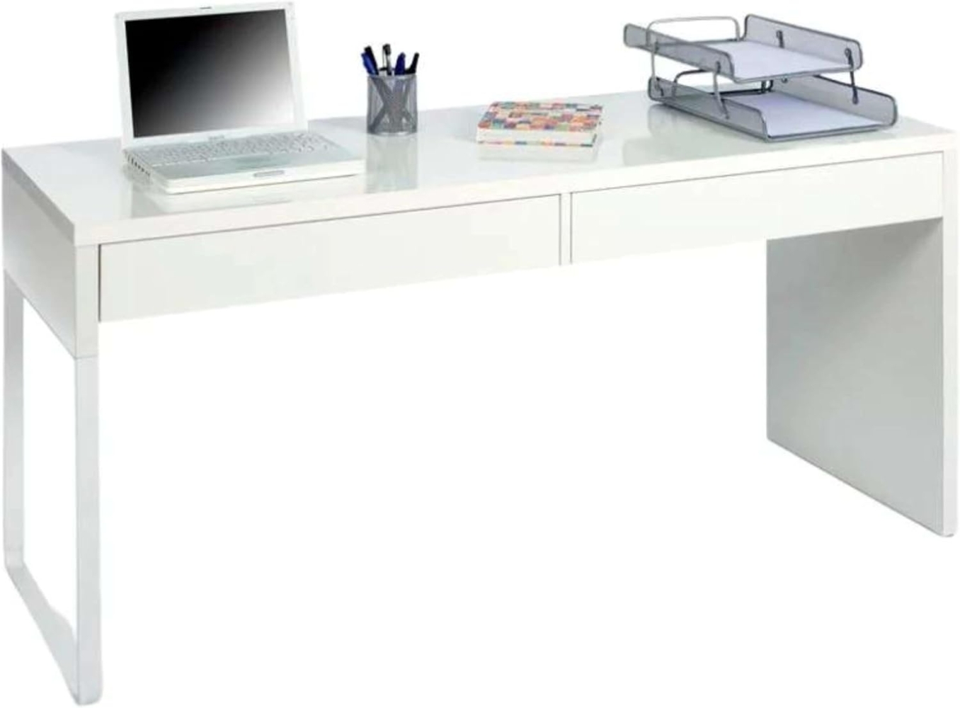 Habitdesign Touch, Schreibtisch mit 2 Schubladen, Bürotisch, Kanzleitisch, Weiß, Maße: 138 cm (B) x 50 cm (T) x 75 cm (H). Bild 1