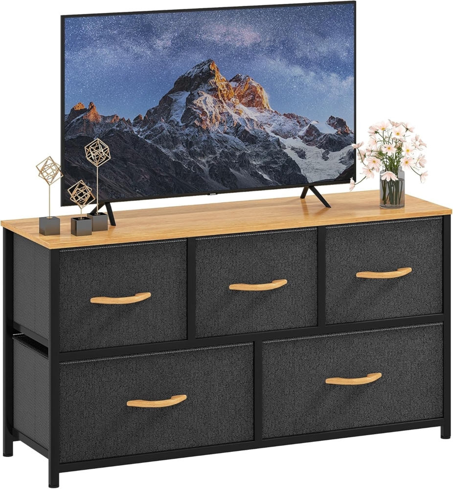DWVO Kommode mit 5 Schubladen, Schrank aus Stoff mit Griffen, Metallgestell & MDF-Holzplatte, langlebig, für Schlafzimmer & Wohnzimmer,dunkelgrau Bild 1
