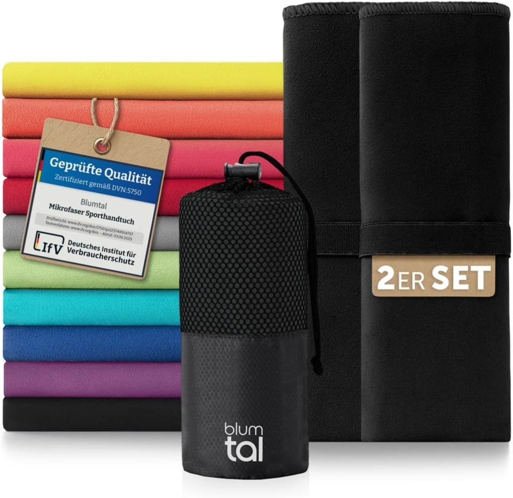 Blumtal Sporthandtuch Mikrofaser Handtuch - kompakte Mikrofaser Handtücher, Mikrofaser (inkl. Transporttasche, einzeln oder als Set verfügbar, 2-St), ultra leicht & schnelltrocknend, Reisehandtuch, Strandhandtuch Bild 1