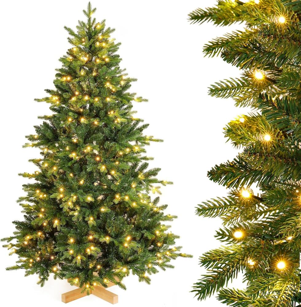 Yorbay Künstlicher Weihnachtsbaum Künstlicher Tannenbaum mit LED Beleuchtung, Weihnachstbaum aus PE, PVC, 150 / 180 / 210 cm auswählbar, mit Holzständer, Nordmanntanne, Weihnachtsbaum Christbaum für Weihnachten-Dekoration Bild 1