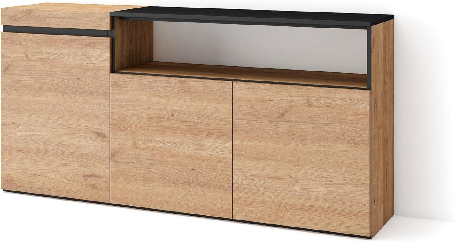 Skraut Home | Sideboard, Highboard | Kommode, Komodenschrank | 150x75x35cm | 3 Türen | Wohnzimmer, Küche | Moderner Stil | Eiche Schwarz Bild 1