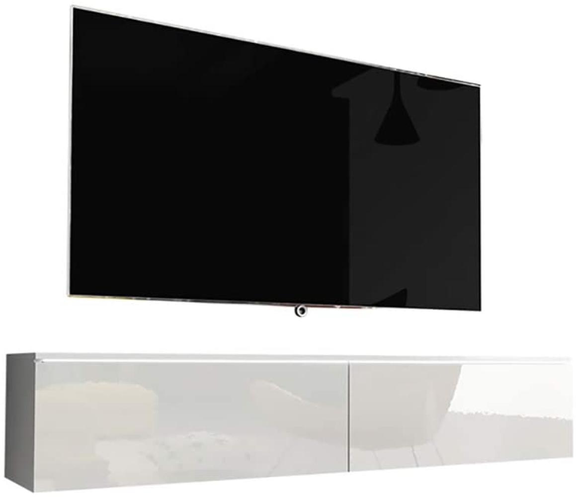 Selsey Kane – TV-Lowboard TV-Schrank hängend/stehend 140 cm (Weiß Matt/Weiß Hochglanz mit LED) Bild 1