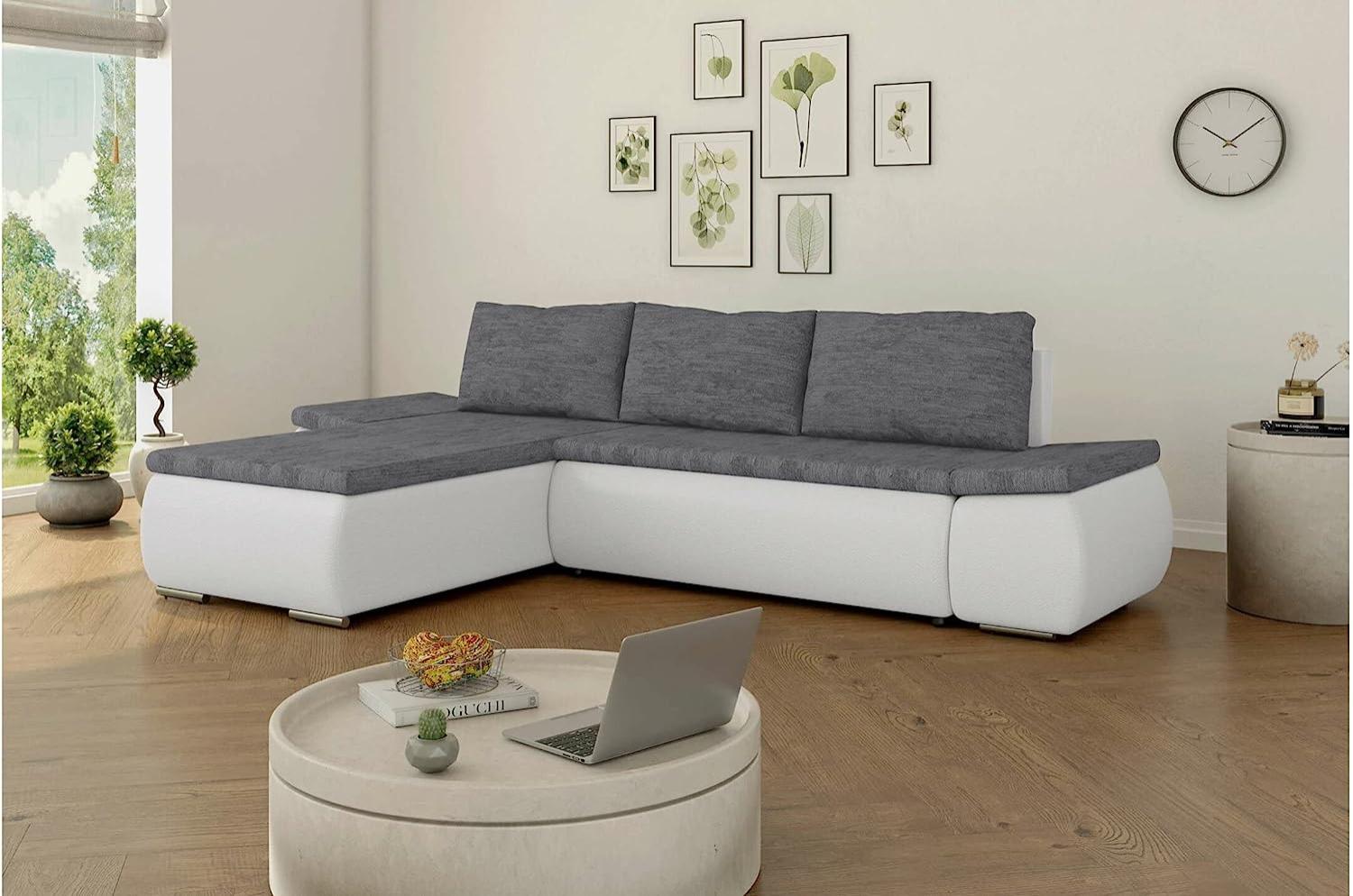 Stylefy Olin Ecksofa Strukturstoff BERLIN Kunstleder MADRYT Grau Weiß Links Bild 1