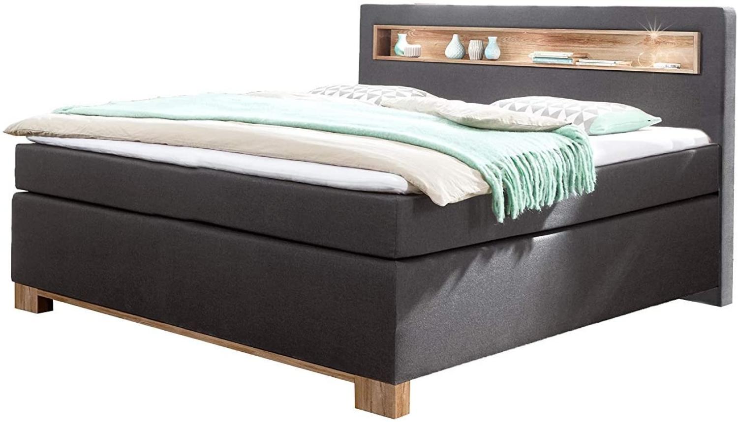 Wimex Boxspringbett Nevada, Bonellfederkernmatratze, Liegefläche 180x200 cm, Anthrazit/ Plankeneiche Bild 1