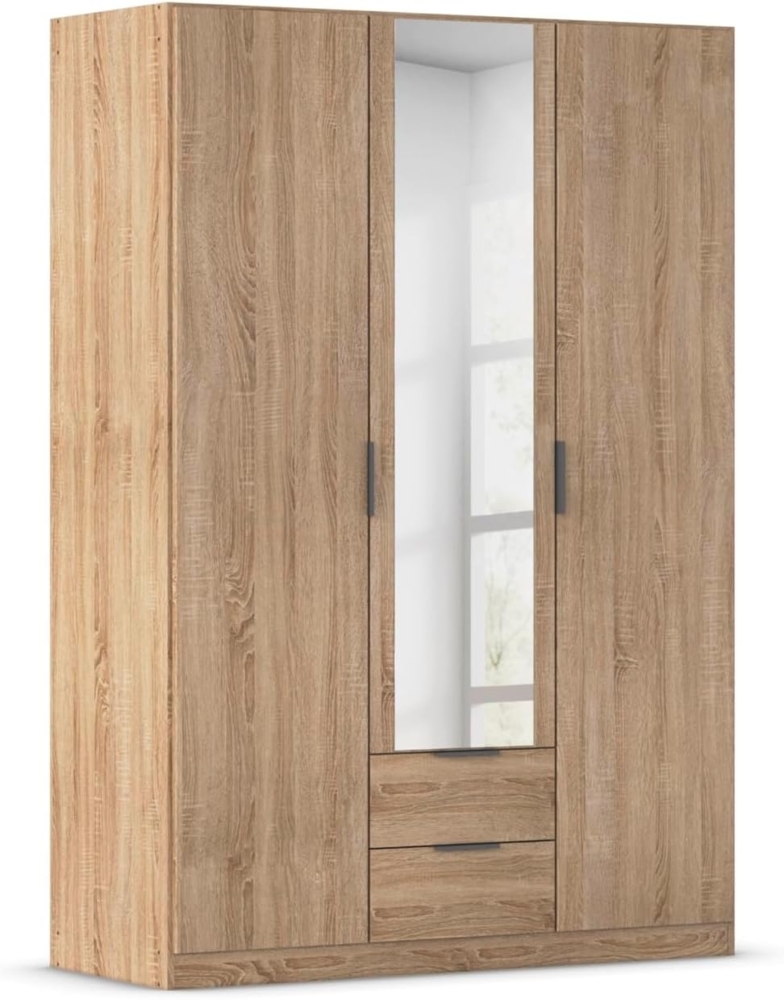 Rauch Möbel Lagoa, Kleiderschrank, Garderobe für Schlafzimmer, Kinderzimmer, Jugendzimmer 3-türig mit Spiegel, 2 Schubladen, mit Zubehör Classic, Farbe Eiche Sonoma, Holz, Breite 136 cm Bild 1