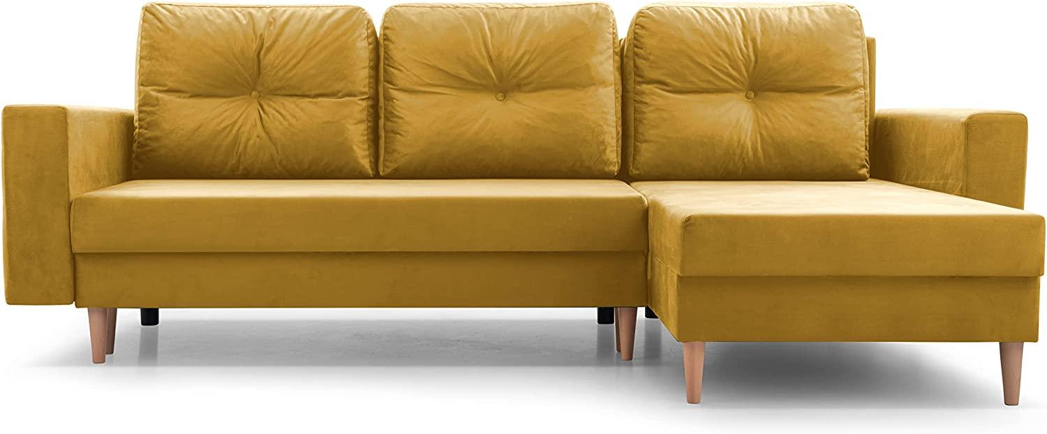 Ecksofa mit Schlaffunktion und Bettkasten Ottomane Links als auch rechts montierbar Couch für Wohnzimmer, Schlafsofa Sofagarnitur Sofa Eckcouch L-Form Wohnlandschaft 232 x 137 x 84 cm Carl Gelb Bild 1