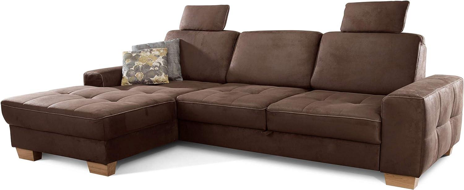 Cavadore Ecksofa Puccino mit Federkern, Schlaffunktion, verstellbarer Sitztiefe und 2 Kopfstützen / Sofa in L-Form im Landhaus Design / 281 x 86 x 178 cm / Mikrofaser braun Bild 1
