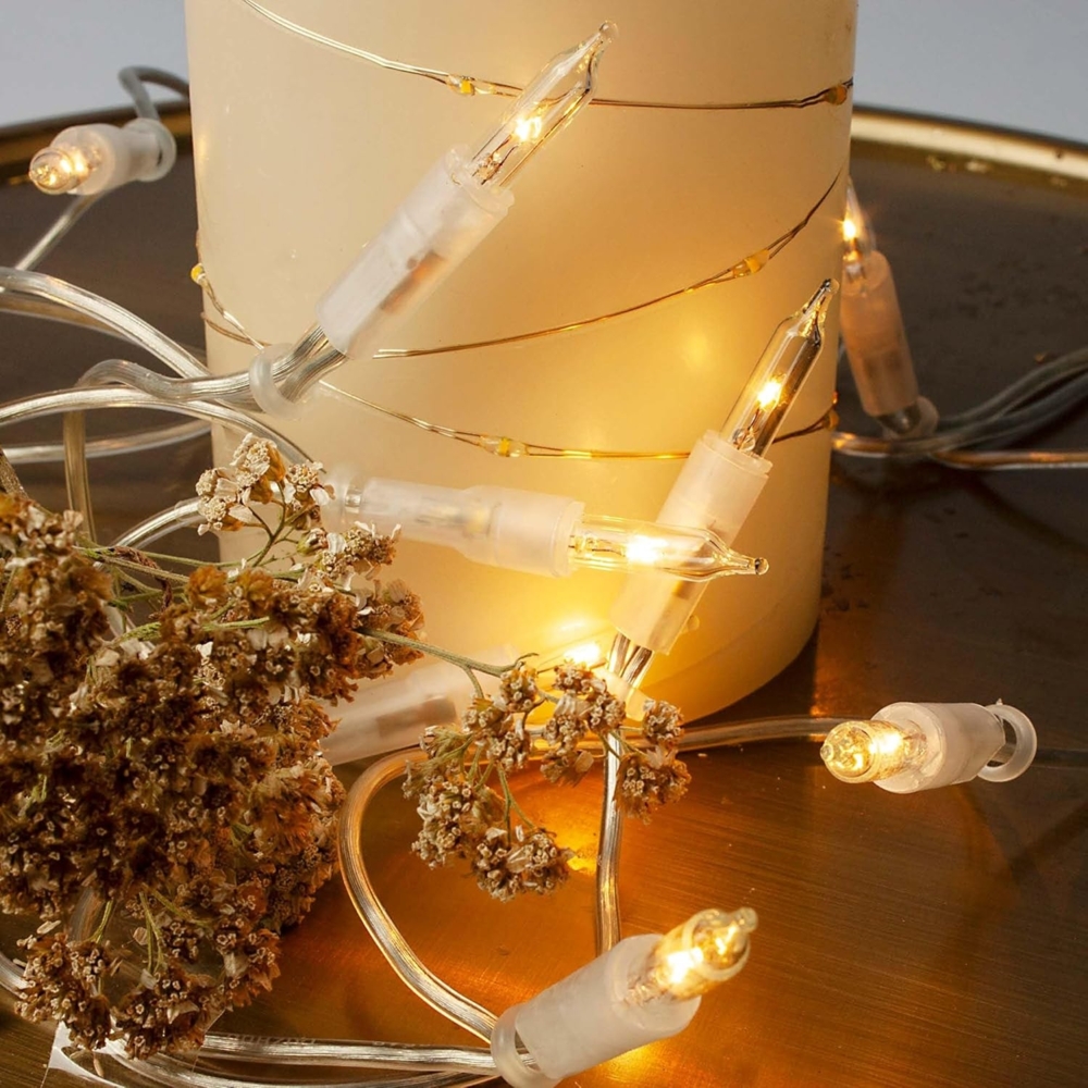 Hellum Lichterkette innen strombetrieben, mini Lichterkette 10er Ersatzbirnen klare warme Lichter, beleuchtete 1,35m Kabel transparent, 10 lichter mit Stecker für Weihnachten Bild 1
