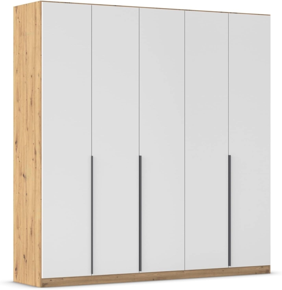 Rauch Möbel Alabama, Kleiderschrank, Garderobenschrank, 5-türig, Zubehör Classic, 3 Kleiderstangen, 9 Einlegeböden, Farbe Weiß/Eiche Artisan, Holz, Griff Grau metallic, 226 x 229 x 54 cm Bild 1