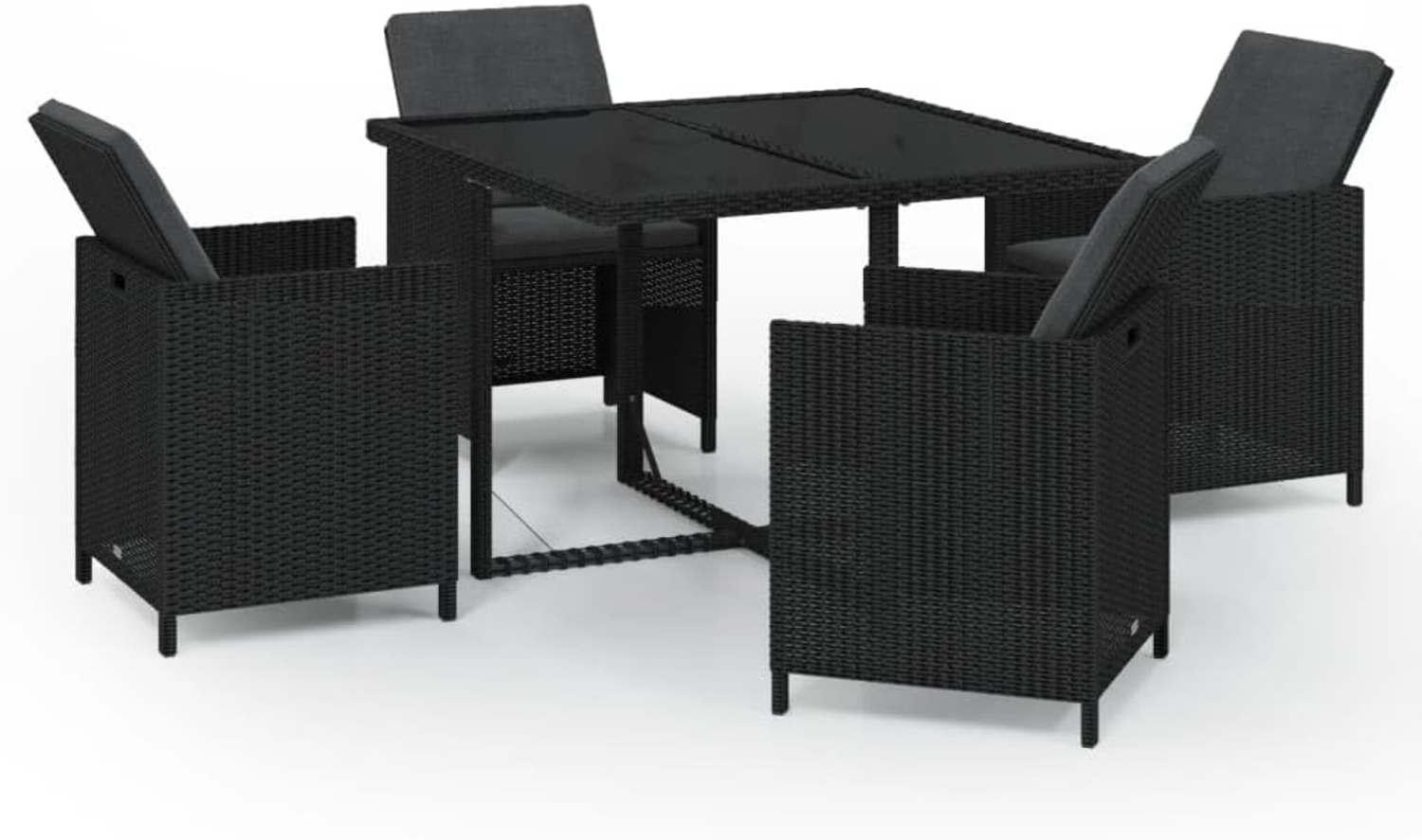 vidaXL 5-tlg. Garten-Essgruppe mit Kissen Poly Rattan Schwarz 3095504 Bild 1