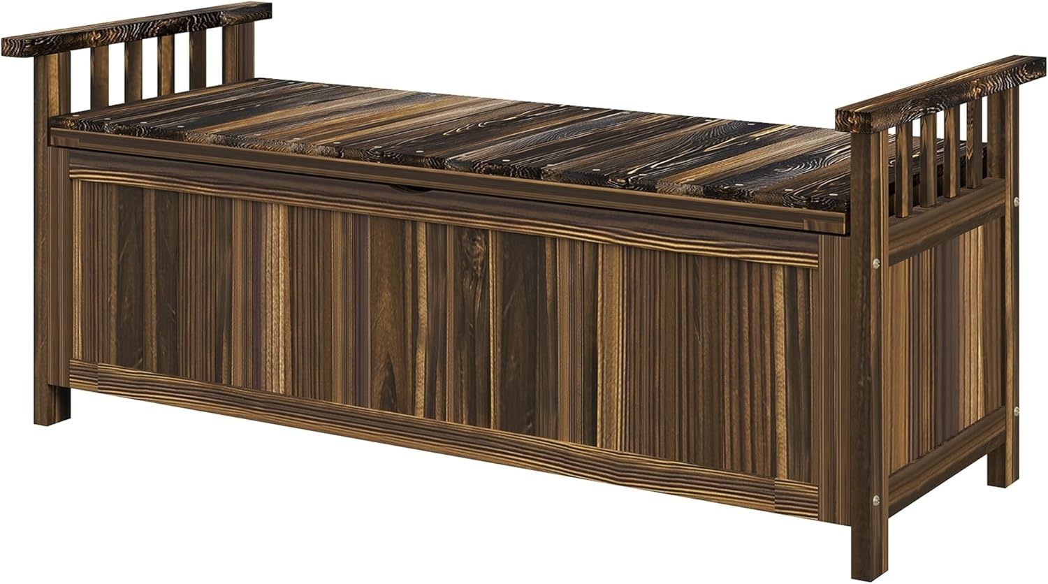 Outsunny Bank mit Stauraum, Armlehnen, 240kg belastbar (Gartenbank aus Holz, 1-St, 2-Sitzer Holzbank), für Balkon Terrasse, Garten, 128,5 x 56 x 53,5cm, Verkohlt Bild 1