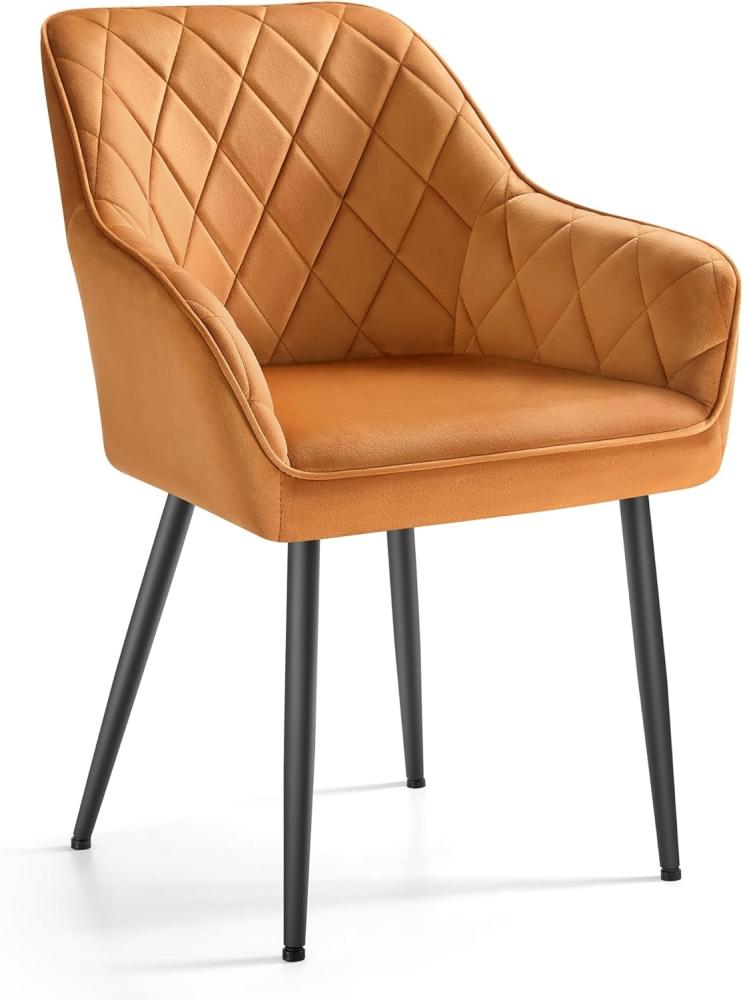 Songmics Dining Chair, Pulverbeschichtete Metallbeine, Holzplatte, Samt, Schaumstoffpolsterung, Karamellbraun-tintenschwarz, 60 x 62.5 x 85 cm Bild 1