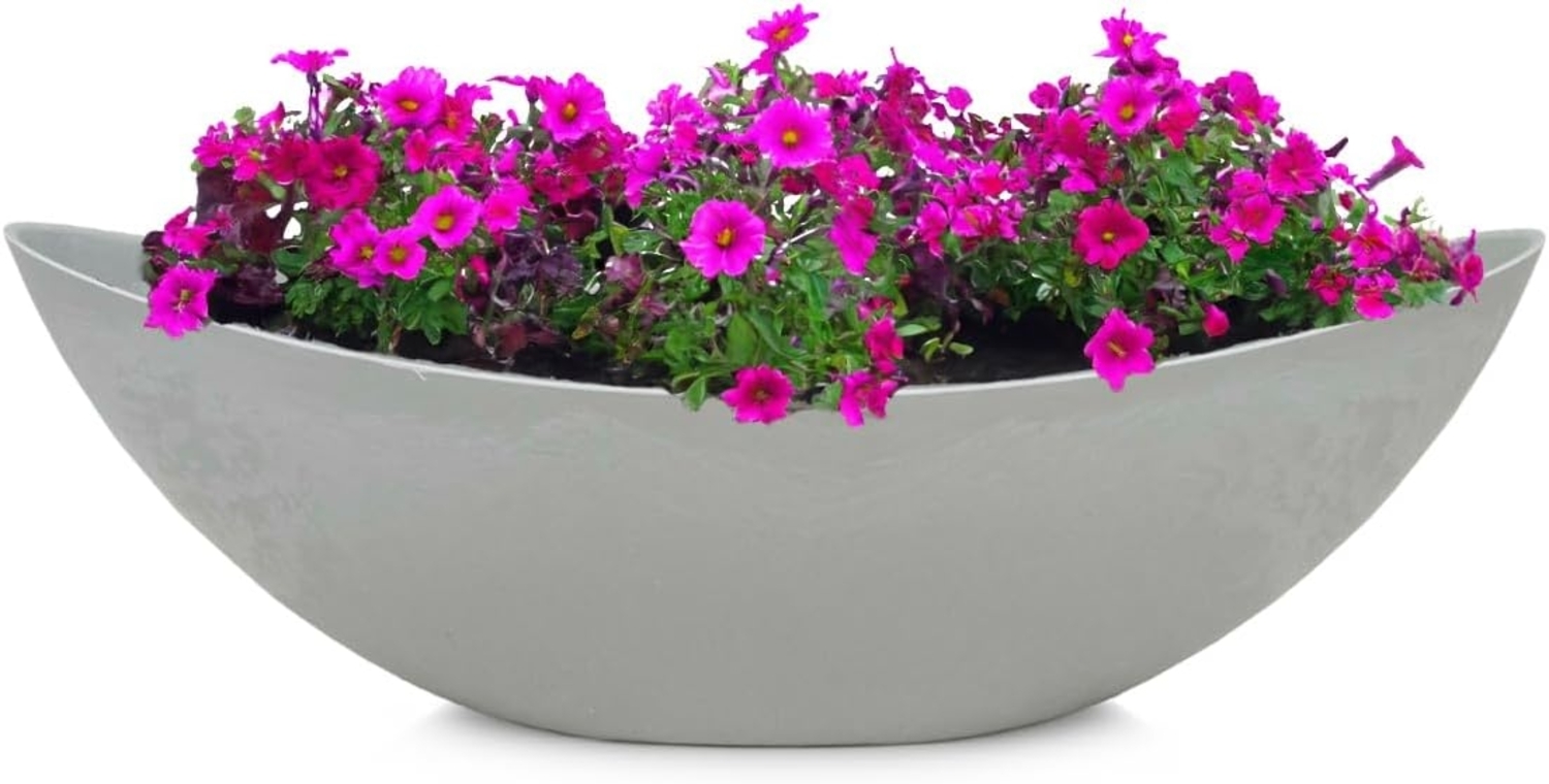 matches21 HOME & HOBBY Blumentopf Große ovale Pflanzschale Jardiniere 39 cm in Stein-Optik hell-grau (1 St), Outdoor Schiff Deko-Schale als Blumen-Schale Pflanz-Topf Grab-Schmuck Bild 1