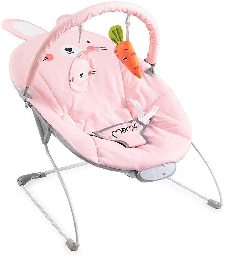 MOMI, GLOSSY Babywippe für Babys bis 9 kg weiche Polsterung Metallrahmen AntirutschFüßchen Haltegurt Abmessungen 58 x 49 x 53 cm Sensorisches Modul für kreative Kinderförderung, Bunny Bild 1