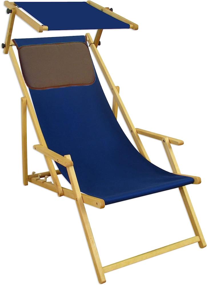 Gartenstuhl blau Sonnenliege Strandstuhl Sonnendach Kissen Deckchair Buche 10-307 N S KD Bild 1