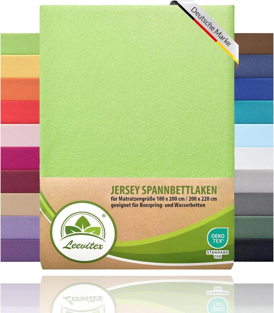 leevitex® Premium Wasserbett & Boxspringbett Spannbettlaken | 100% Baumwolle | 150 g/m² | Markenqualität | Ökotex |180x200 – 200x220 cm - Apfelgrün Bild 1